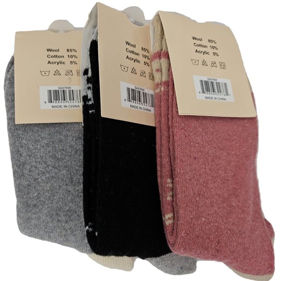 Women Lamb Wool Crew Socks, Thermal Warm Winter Boot Sock, 6 PAIRS, Solid Colors - Picture 2 of 3